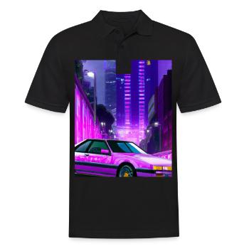 Vaporwave Esthétique Synthwave City - Polo Homme - noir - Devant - Kai (181cm)