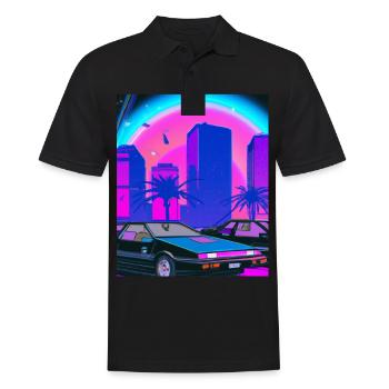 Vaporwave Esthétique Synthwave City - Polo Homme - noir - Devant - Kai (181cm)