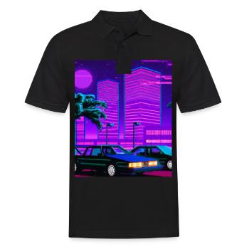 Vaporwave Esthétique Synthwave City - Polo Homme - noir - Devant - Kai (181cm)