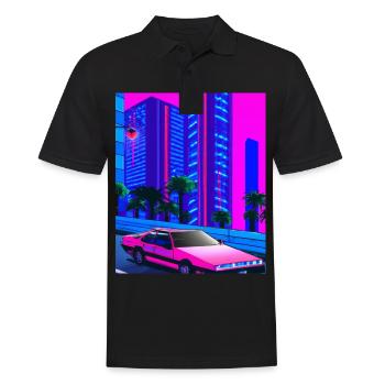 Vaporwave Esthétique Synthwave City - Polo Homme - noir - Devant - Kai (181cm)