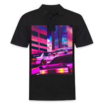 Vaporwave Esthétique Synthwave City - Polo Homme - noir - Devant - Kai (181cm)