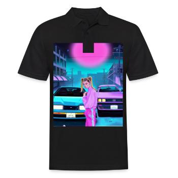 Vaporwave Esthétique Synthwave Car Anime Fille - Polo Homme - noir - Devant - Kai (181cm)