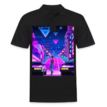 Vaporwave Esthétique Synthwave City Anime Girl - Polo Homme - noir - Devant - Kai (181cm)