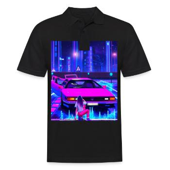 Vaporwave Esthétique Synthwave Car Anime Fille - Polo Homme - noir - Devant - Kai (181cm)