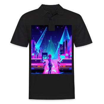 Vaporwave Esthétique Synthwave City Anime Girl - Polo Homme - noir - Devant - Kai (181cm)