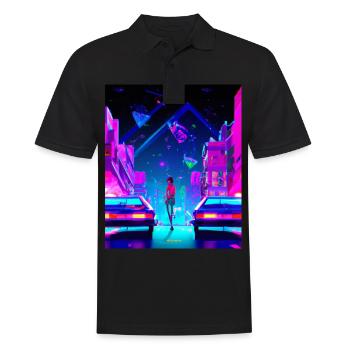 Vaporwave Esthétique Synthwave City Anime Girl - Polo Homme - noir - Devant - Kai (181cm)