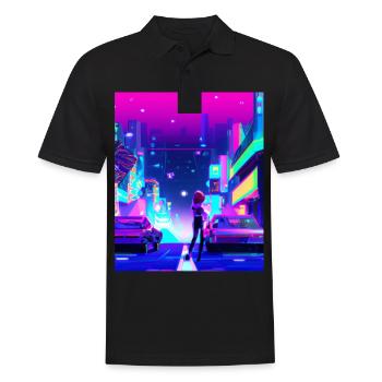 Vaporwave Esthétique Synthwave City Anime Girl - Polo Homme - noir - Devant - Kai (181cm)