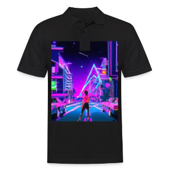 Vaporwave Esthétique Synthwave City Anime Girl - Polo Homme - noir - Devant - Kai (181cm)