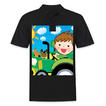 Green Tractor Birthday Farm Animals - Men's Polo Shirt - black - Front - Kai (181cm)