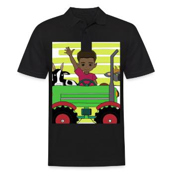 Green Tractor Birthday Anime Farm Animals - Men's Polo Shirt - black - Front - Kai (181cm)
