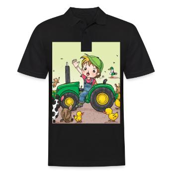 Green Tractor Birthday Anime Farm Animals - Men's Polo Shirt - black - Front - Kai (181cm)