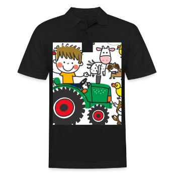 Green Tractor Birthday Farm Animals - Men's Polo Shirt - black - Front - Kai (181cm)