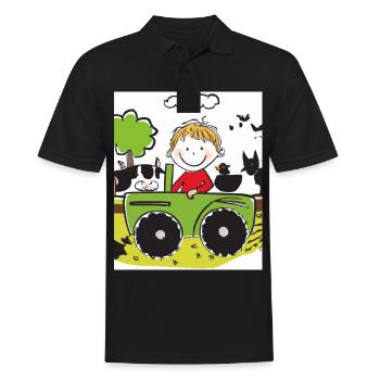 Green Tractor Birthday Farm Animals - Men's Polo Shirt - black - Front - Kai (181cm)