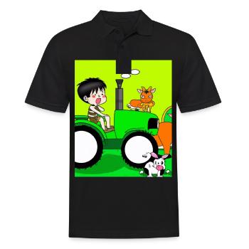 Green Tractor Birthday Farm Animals - Men's Polo Shirt - black - Front - Kai (181cm)