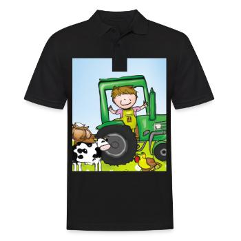 Green Tractor Birthday Farm Animals - Men's Polo Shirt - black - Front - Kai (181cm)