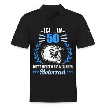 Ich bin 50 bitte helfen auf Motorrad 50 Geburtstag - Männer Poloshirt - Schwarz - Vorne - Kai (181cm)