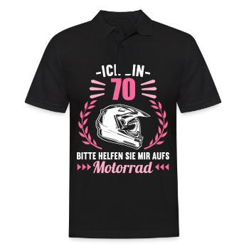Ich bin 70 bitte helfen auf Motorrad 70 Geburtstag - Männer Poloshirt - Schwarz - Vorne - Kai (181cm)