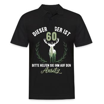 60 Jahre helfen auf Hochsitz 60 Geburtstag Jäger - Männer Poloshirt - Schwarz - Vorne - Kai (181cm)