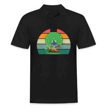 Pfaue Pfauenrad Pfauenfeder Hahn Henne Rad Pfau - Männer Poloshirt - Schwarz - Vorne - Kai (181cm)