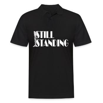 Stehende Beinamputierte Gliedmaßenprothese Bild - Männer Poloshirt - Schwarz - Vorne - Kai (181cm)