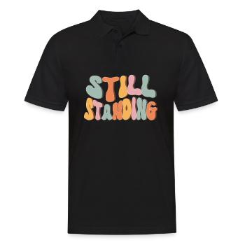 Mächtige, immer noch stehende Retro-Beinamputierte - Männer Poloshirt - Schwarz - Vorne - Kai (181cm)