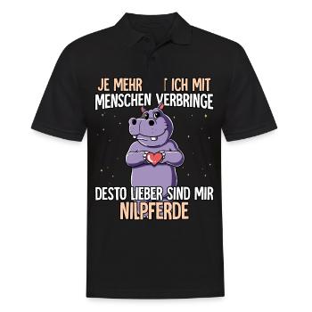Nilpferd - Männer Poloshirt - Schwarz - Vorne - Kai (181cm)