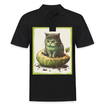 Katze Kätzchen Avocado Frucht Vegetarier Veganer - Männer Poloshirt - Schwarz - Vorne - Kai (181cm)