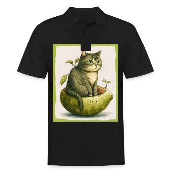 Katze Kätzchen Avocado Frucht Vegetarier Veganer - Männer Poloshirt - Schwarz - Vorne - Kai (181cm)