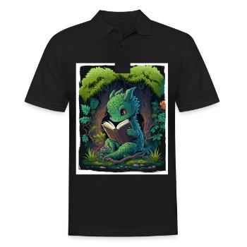 Read Books Book Dragon Fable Fantasy Saga - Men's Polo Shirt - black - Front - Kai (181cm)
