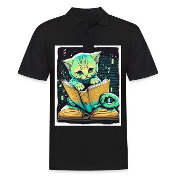 Bücher Buch Katze Fabel Fantasie Saga Lesen - Männer Poloshirt - Schwarz - Vorne - Kai (181cm)