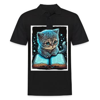 Bücher Buch Katze Fabel Fantasie Saga Lesen - Männer Poloshirt - Schwarz - Vorne - Kai (181cm)