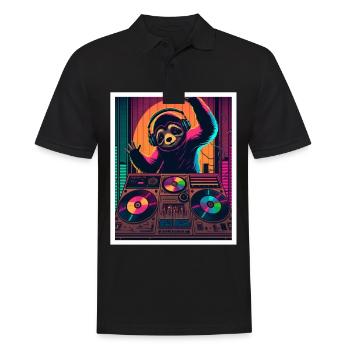 Faultier Morgenmuffel DJ Musik Retro Neon House - Männer Poloshirt - Schwarz - Vorne - Kai (181cm)