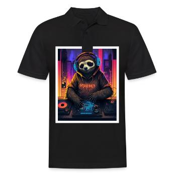 Faultier Morgenmuffel DJ Musik Retro Neon House - Männer Poloshirt - Schwarz - Vorne - Kai (181cm)