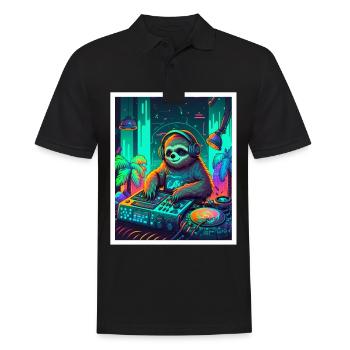 Faultier Morgenmuffel DJ Musik Retro Neon House - Männer Poloshirt - Schwarz - Vorne - Kai (181cm)