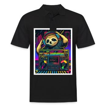 Faultier Morgenmuffel DJ Musik Retro Neon House - Männer Poloshirt - Schwarz - Vorne - Kai (181cm)