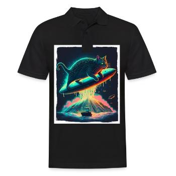 Cat Kitten Space Alien Planet Astronaut - Men's Polo Shirt - black - Front - Kai (181cm)