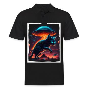 Cat Kitten Space Alien Planet Astronaut - Men's Polo Shirt - black - Front - Kai (181cm)