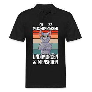 Ich Hasse Morgenmenschen Katze - Männer Poloshirt - Schwarz - Vorne - Kai (181cm)