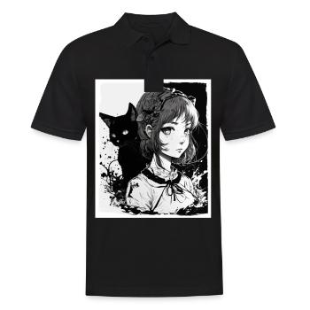 Anime Girl Katze Kätzchen Manga Ink Blume Neon - Männer Poloshirt - Schwarz - Vorne - Kai (181cm)