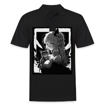 Anime Girl Katze Kätzchen Manga Ink Blume Neon - Männer Poloshirt - Schwarz - Vorne - Kai (181cm)