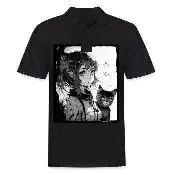 Anime Girl Katze Kätzchen Manga Ink Blume Neon - Männer Poloshirt - Schwarz - Vorne - Kai (181cm)