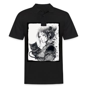 Anime Girl Katze Kätzchen Manga Ink Blume Neon - Männer Poloshirt - Schwarz - Vorne - Kai (181cm)