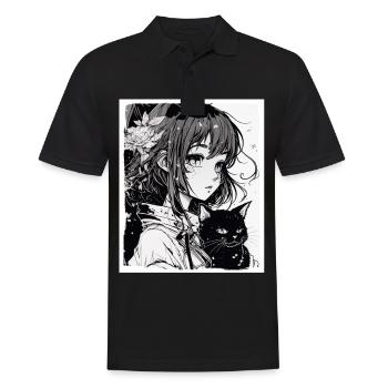 Anime Girl Katze Kätzchen Manga Ink Blume Neon - Männer Poloshirt - Schwarz - Vorne - Kai (181cm)