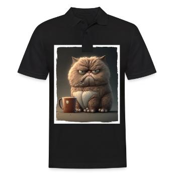 Cat Kitten Coffee Cup Morning Grouch Cocoa - Men's Polo Shirt - black - Front - Kai (181cm)
