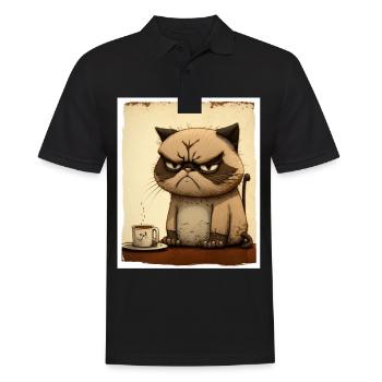 Cat Kitten Coffee Cup Morning Grouch Cocoa - Men's Polo Shirt - black - Front - Kai (181cm)