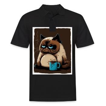 Cat Kitten Coffee Cup Morning Grouch Cocoa - Men's Polo Shirt - black - Front - Kai (181cm)