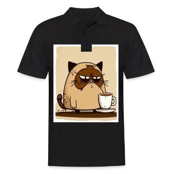 Cat Kitten Coffee Cup Morning Grouch Cocoa - Men's Polo Shirt - black - Front - Kai (181cm)
