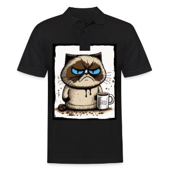 Cat Kitten Coffee Cup Morning Grouch Cocoa - Men's Polo Shirt - black - Front - Kai (181cm)