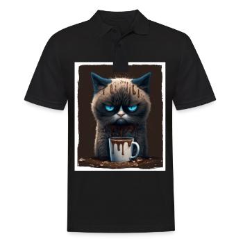Cat Kitten Coffee Cup Morning Grouch Cocoa - Men's Polo Shirt - black - Front - Kai (181cm)