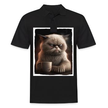 Cat Kitten Coffee Cup Morning Grouch Cocoa - Men's Polo Shirt - black - Front - Kai (181cm)